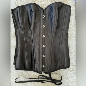 NEW Black Bustier Corset Top Lace Up Back Satin Waist Cincher